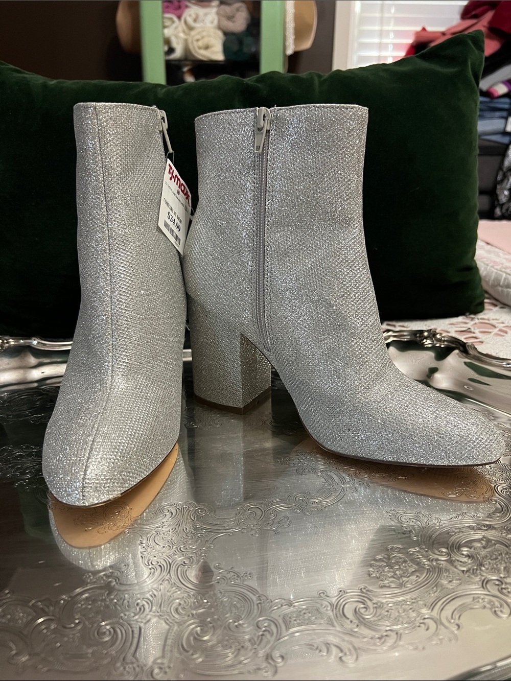 Madden Girl Silver Glitter Block Heel Ankle Boots
